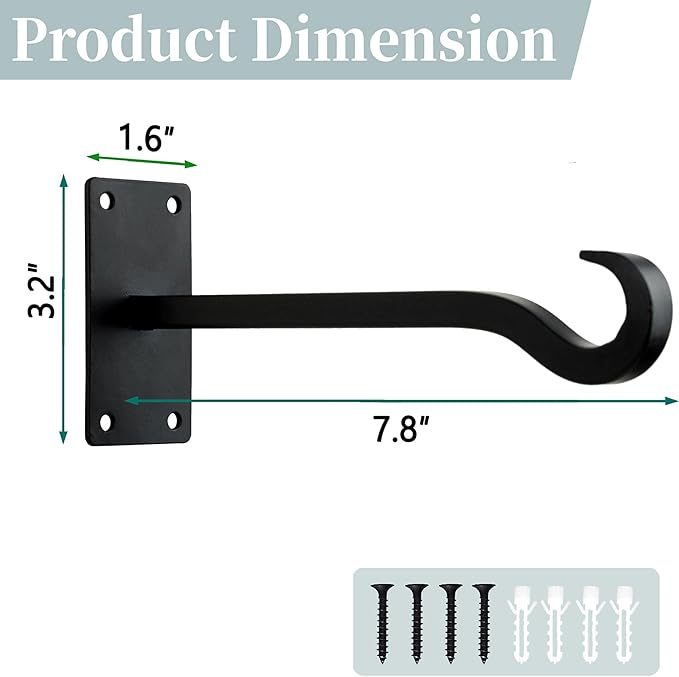 Qiang Ni Bird Feeder Hanger: 8-Inch Wall-Mounted Plant Bracket Outdoor - 2 Pieces Black Plant Hooks for Hanging Flower Baskets