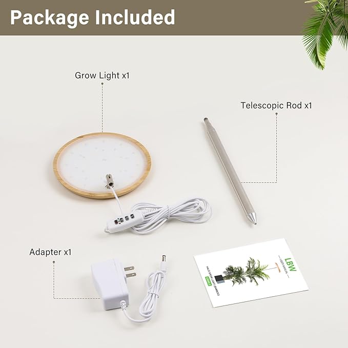 LBW 2024 Bamboo Plant Grow Light, 82 LEDs Full Spectrum Grow Lamp for Indoor Plants, 4-Level Brightness Round Plant Light with 4H/8H/12H Auto Timer, 10.4-59in Height Adjustable, Ideal for Tall Plants