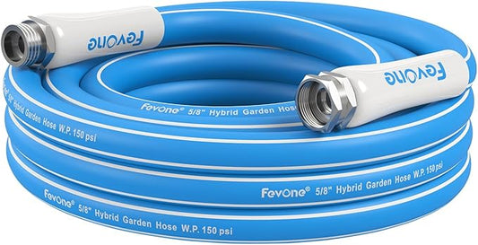 Fevone 12 ft Garden Hose, Heavy Duty Water Hose, Hybrid Polymer, Kink Resistance, Flexible, Durable, Leak Free, Aluminum Fittings, 3/4" GHT, 5/8" ID, 600 Psi, Drinking Water Safe