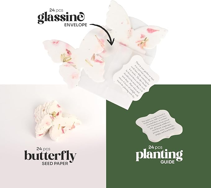 Set of 24 Pink Butterfly – Plantable Seed Paper for Weddings, Gifts, and Life Events