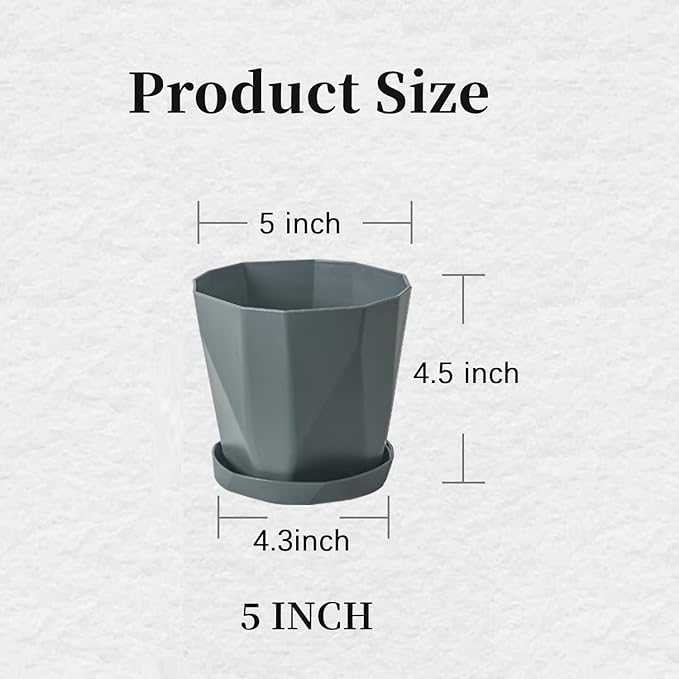 InmeRun Plant Pots Indoor Plastic Flower Pots Outdoor 5 inch Set of 6 Pack with Drainage Holes and Saucers for Garden Pots (5inch-6pcs)