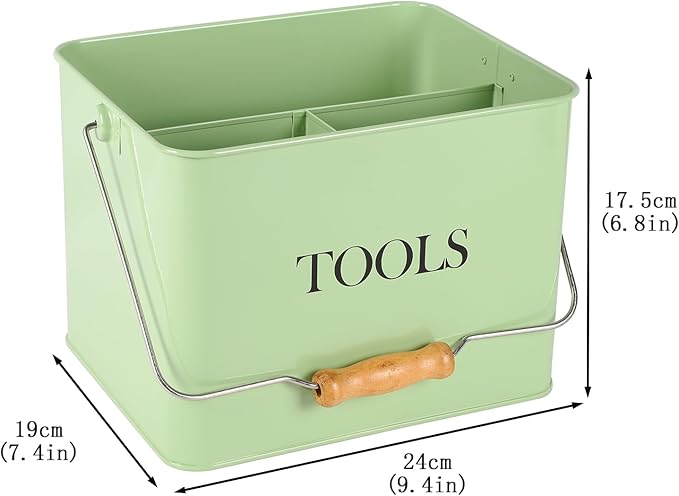 Metal Garden Tool Caddy, 3 Compartments Garden Tool Organizer with Handle, Garden Tool Box for Indoor and Outdoor, Gardening Tool Kit Holder Empty, Gardening Supplies, Gardener Gift (Green)