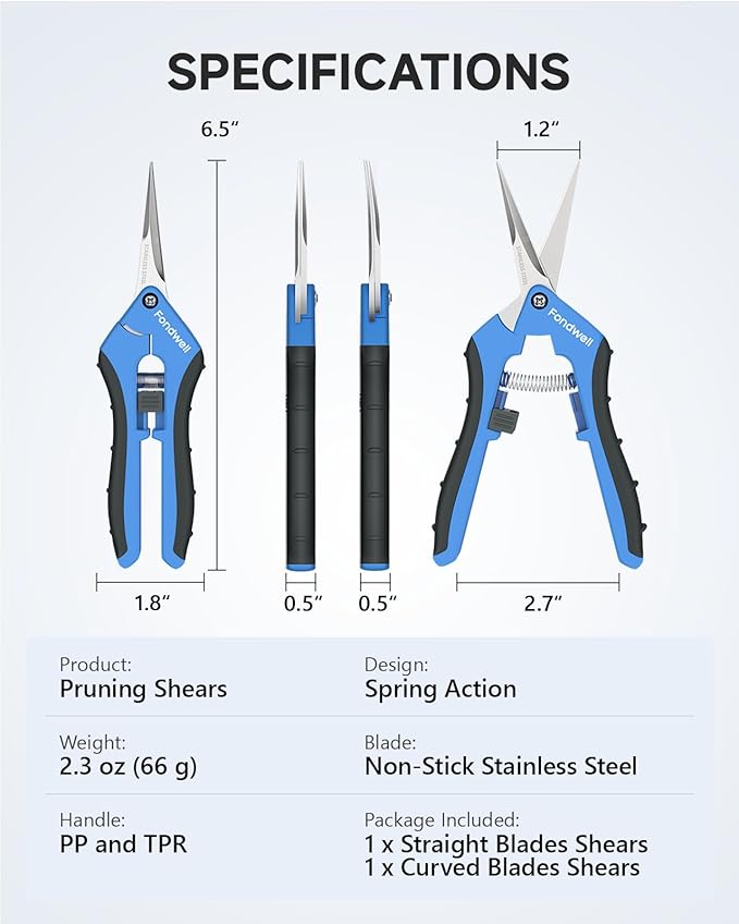 Fondwell 6.5" Pruning Shears Trimming Scissors: Small Garden Snips with Micro Tip - Plant Clippers of High Cutting Efficiency