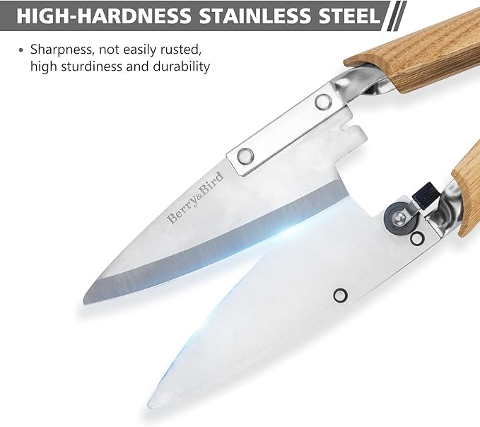 Berry&Bird Hand Shears, Single Bow Straight for Wool Sheep Shear for Alpaca, Pet, and Horse Shearing, Stainless Steel Large Grass Scissors for Cutting, Gardening, Pruning, and Trimming - 11.8'' Long