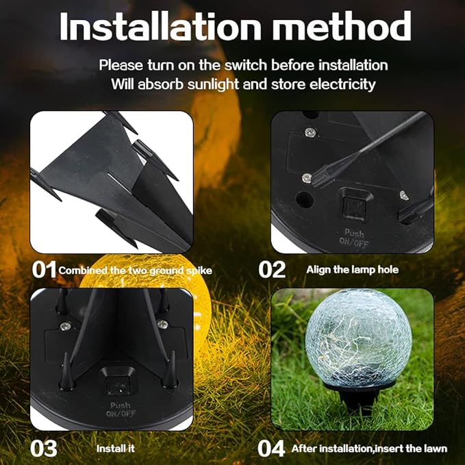 TOMEX Solar Garden Lights, Cracked Glass Ball Waterproof Warm White LED for Outdoor Decor Decorations Pathway Patio Yard Lawn, 1Pack (4.7")
