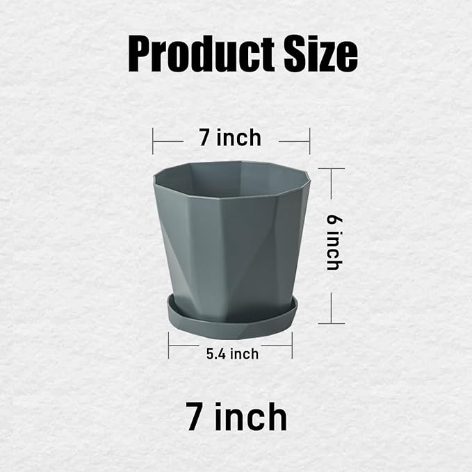 InmeRun Plant Pots Indoor Plastic Flower Pots Outdoor 5 inch Set of 6 Pack with Drainage Holes and Saucers for Garden Pots (7 in 12pcs)