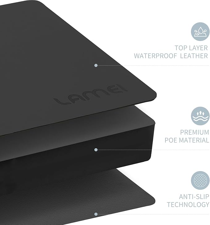 Thick Garden Kneeling Pad, with Waterproof Leather Surface, Non-Slip High Density POE, High Resilience, Lightweight, Double-Sided Use Cushion for Gardening, Yoga, Housework (Black)