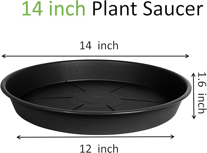 1 Pack of Plant Saucer Tray 14 inch, Heavy Duty Plastic Pot Plant Drip Trays Saucers for for Indoors Outdoor, Plant Water Tray for Planters (14", Black)