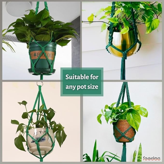 Macrame Plant Hangers Indoor Macrame Hanging Planters for Indoor Plants - 6 Pack Hanging Plant Holders Indoor Hanging, Macromay Plant Hangers for Indoor Plant Hanger, Boho & Home Decor (Green)