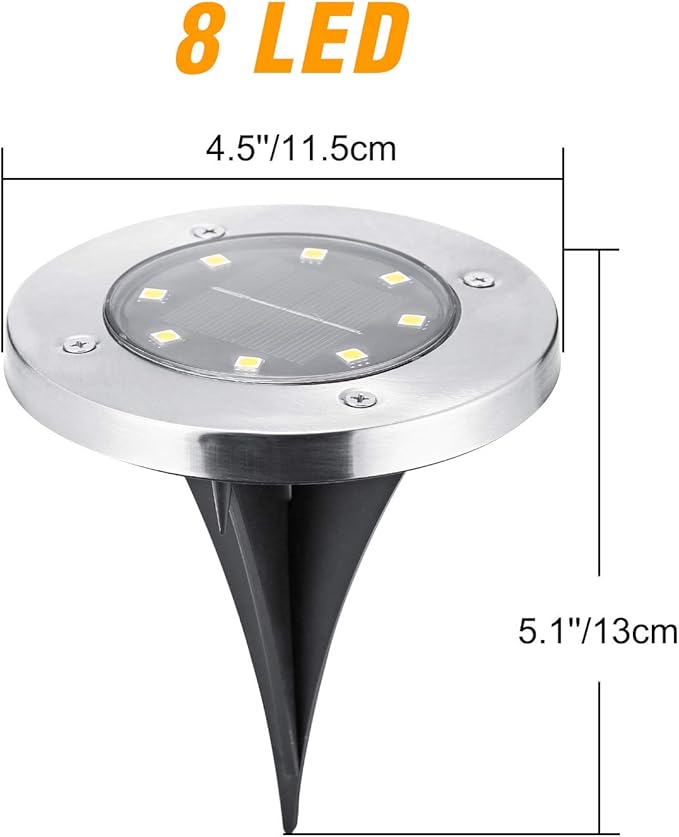 ODEETRONIC Solar Ground Lights, 12 Packs 8 LED Solar Disk Lights, Outdoor in-ground Light Waterproof, Round Solar-Powered Puck Light Flat Lamps for Landscape Pathway Yard Garden Walkway, Cool White