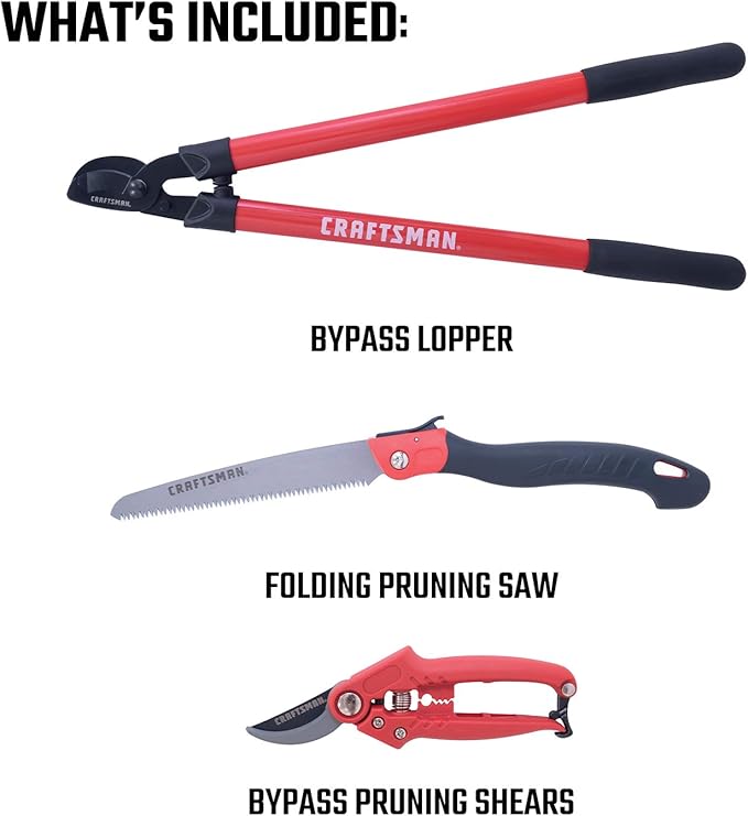 CRAFTSMAN CMXMKIT0170 Tree & Shrub Pruning Set with Bypass Pruning Shears, Bypass Lopper and Folding Pruning Saw