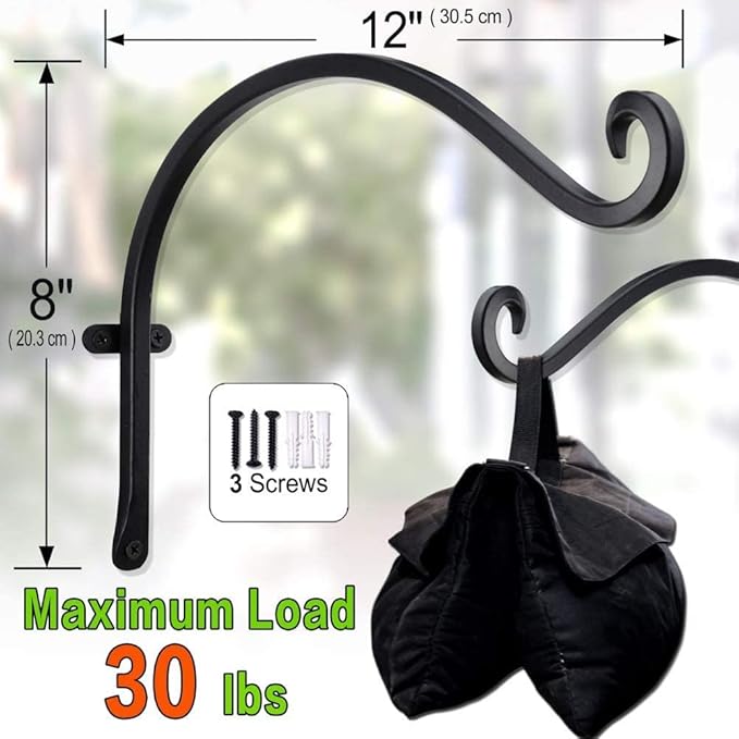 AJART Hanging Plant Hanger Outdoor: 12-Inch Metal Bird Feeder Wall Hooks - 4 Pieces Rust-Resistant Plant Bracket Hook for Hanging Flower Baskets