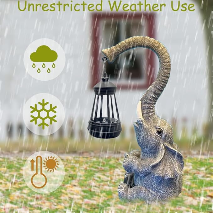 10.6 Inch Statue Elephant with Solar Outdoor Lights for Garden Decor,Lucky Present with Appeal for Birthdays(Man and Women and Family),Unique Housewarming Presents and Yard Decor. (Gray)