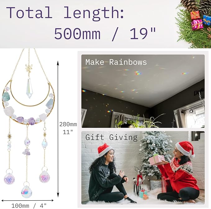 Moon Amethyst Crystals Suncatcher Hanging Windows, Healing Amethyst Fluorite Crystal Decor for Home, Gift for Christmas Birthday Valentine Mothers Day and More (Style 3)