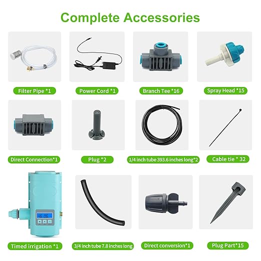 Automatic drip Irrigation Sprinkler kit, LCD Display, Supporting 15 nozzles, with Multiple Installation Methods for nozzles, Automatic Watering System for Plants,with Digital Programmable Water Timer