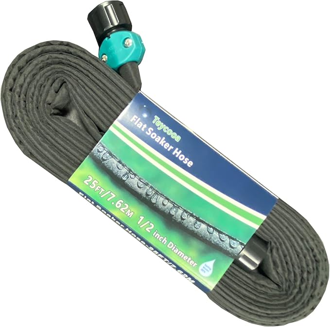 Garden Flat Soaker Hose 25 Ft for Garden Beds, Water Hose Linkable Irrigation System Lightweight and Easy Gardening Yard Work Watering Plants and Flowers
