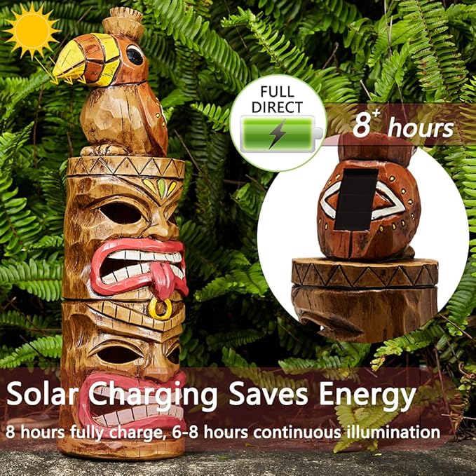 Outdoor Tiki Statue Decoration-Solar Garden Figurine - Woodpecker Waterproof Unique Housewarming Gifts for Women Patio,Balcony,Yard,Lawn Decor 15 Inch Tall