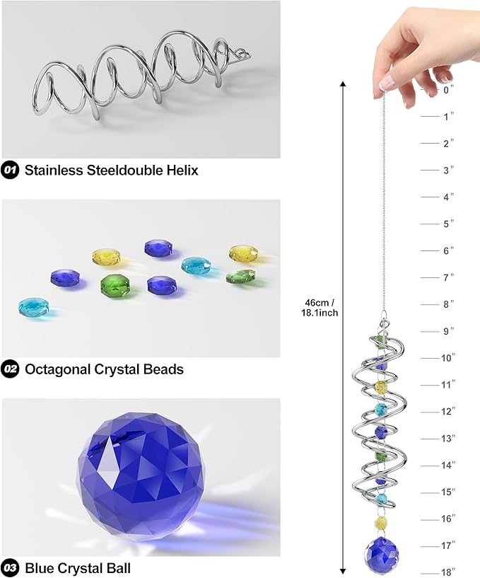 1 Pack Crystal Suncatcher, Hanging Sun Catcher Prism with String Rainbow Maker Suncatchers for Windows, Room, Outdoor, Car Mirror, Whimsical Home Garden Decor