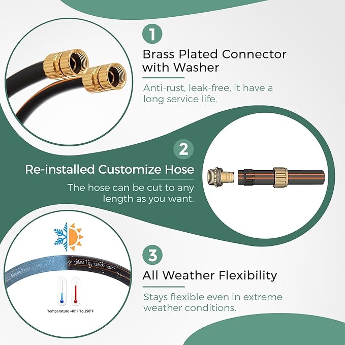 Giraffe Tools Leader Hose 5/8" x 10ft, Custom Length, No Kink, Flexible, Leakproof Water Hose, Double Female Fittings, 600 Burst PSI, 10ft, Black Orange