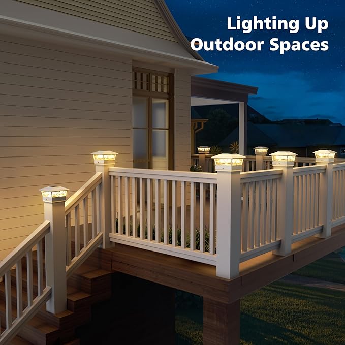 NIORSUN Solar Post Lights Outdoor 4 Pack, 2 Modes LED, Deck Fence Post Solar Lights for 3.5x3.5 4x4 5x5 5.5x5.5 Caps Patio Garden Decoration, White