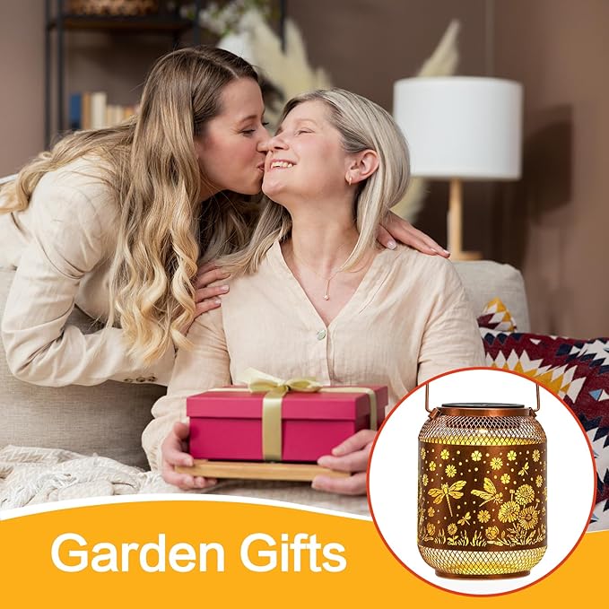 Solar Lanterns Outdoor Waterproof Dragonfly Garden Decor Birthday Gifts for Women Mom Grandma Hanging Solar Lights Metal Decoration Outside for Yard, Patio, Backyard, Porch, Pathway