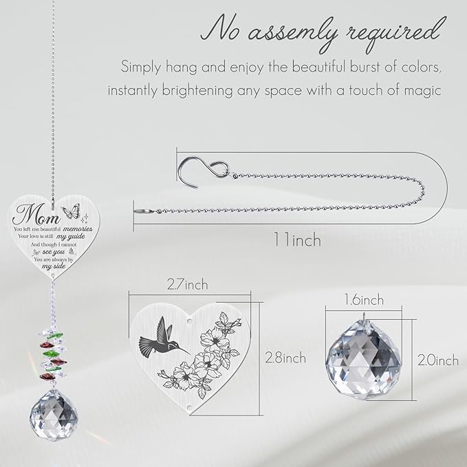 Mom in Heaven Memorial Crystal Suncatcher,Memorial Gifts for Loss of Mom,Loss of a Mother Sympathy Gifts,Hanging Crystals Ornament for Window Rainbow Maker Prisms Home Decor Gift