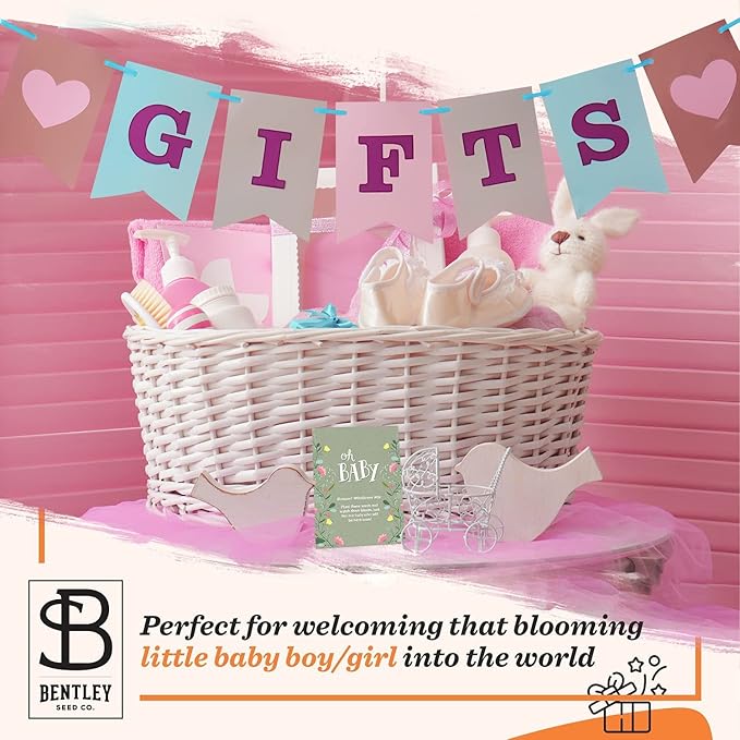 BENTLEY SEED CO. Oh Baby Seed Packets|Girl or Boy Baby Shower Favors for Guests | 25 Wildflower Seed Packets | Pre-Filled | Bouquet Wildflower Mix | Non-GMO Seeds | Gender Neutral | Eco-Friendly Gift