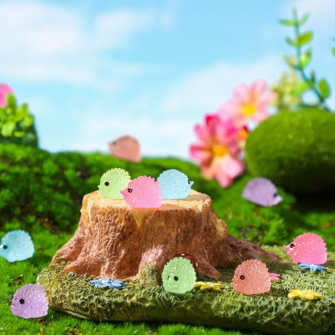 Hiboom 120 Pcs Luminous Mini Hedgehog Figurines Hedgehog Miniature Garden Ornaments Glow in Dark Mini Resin Figures Tiny Animal Figurines Bulk for Garden Micro Landscape Plant Moss DIY Fairy Decor