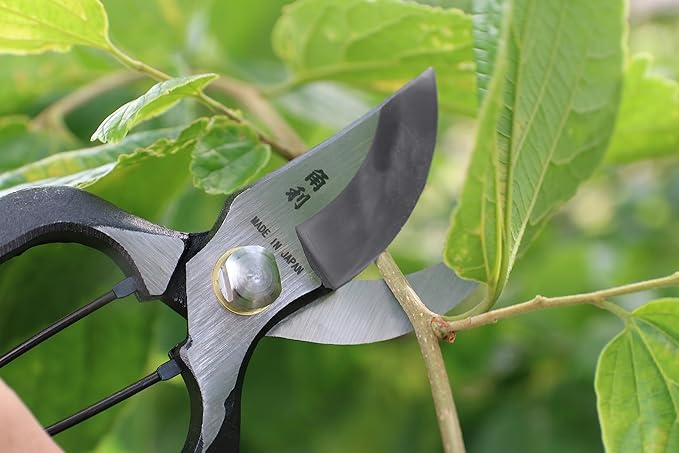 KAKURI Japanese Pruning Shears for Gardening Heavy Duty 8", Made in JAPAN, Professional Garden Bypass Pruners with Leather Sheath, Hand Forged Japanese Carbon Steel, Black