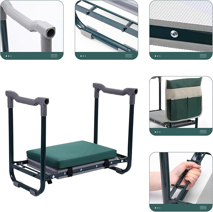 Nice C Garden Kneeler and Seat, Garden Stool, Garden Kneeler, Foldable Gardening Stool, Gardening Gifts for Women, Heavy Duty Garden Bench, Garden Kneelers for Seniors, with Tool Pouch&Gloves (Green)