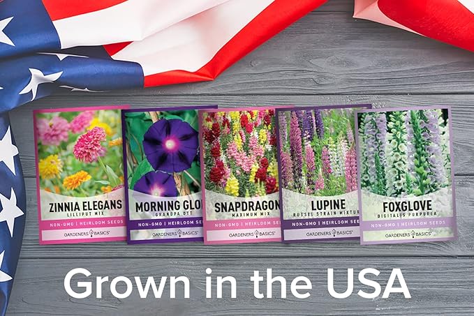 Gardeners Basics, Hummingbird Seeds for Planting Outdoors Flower Seeds (5 Variety Pack) Zinnia, Foxglove, Lupine, Morning Glory, Snapdragons Varieties for Bees, Pollinators Wildflower Seed