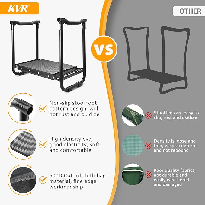 KVR Garden Kneeler Seat Heavy Duty, 2024 Upgraded Garden Bench Widened 10.2", Anti-Rust & Anti-Wear, Foldable Gardening Stool Prevents Back Pain Knees, Gift for Women Men, Seniors, Mom, Dad