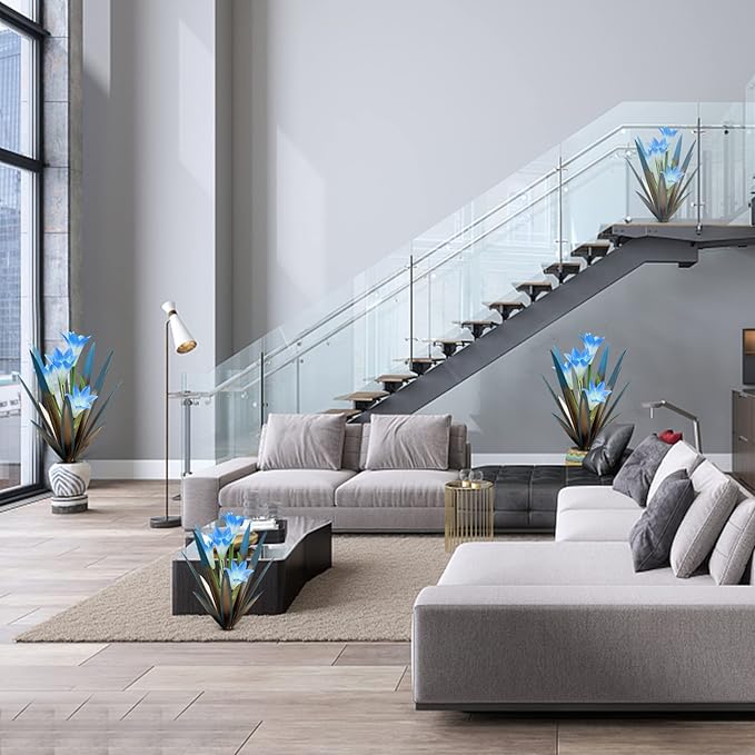 Homight Metal Agave Plant Outdoor Decoration Outdoor Garden Decoration Lily Mexican Yard Art Plant Garden Agave Lily Decorative Garden Gift… (2 Big Blue Lilies)