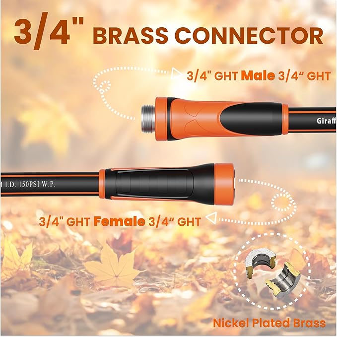 Giraffe Tools Garden Leader Hose 15ft x 5/8", Short Water Hose Heavy Duty, Flexible, Lightweight Hybrid Hose with Swivel Handle, Male to Female Fittings, Burst 600 PSI