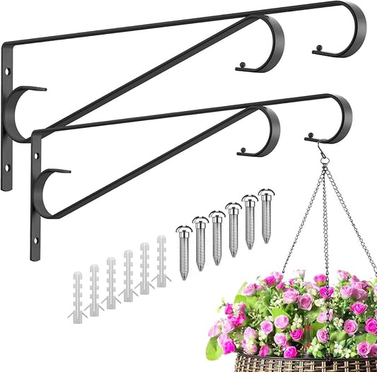 Plant Hangers Outdoor (2 Pack-15.5 Inch Black) Plant Hooks Heavy Duty Iron Plant Hanger Hook for Wall, Hanging Plant Bracket for Planters, Bird Feeders, Lanterns, Wind Chimes, Outdoor