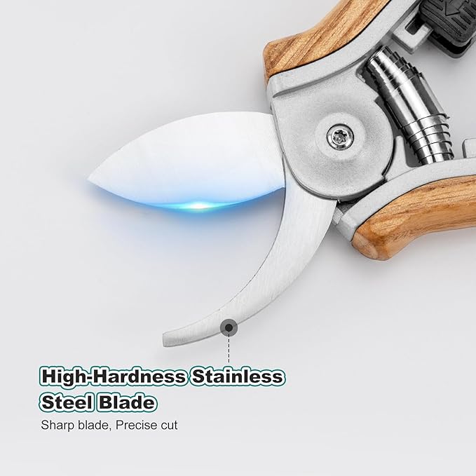 Berry&Bird Mini Pruning Shears for Gardening Curved Blades Hand Pruners with Wooden Handle Garden Scissors Snips Stainless Steel Trimming Small Clippers Bonsai Compact Size Sheaering Tool