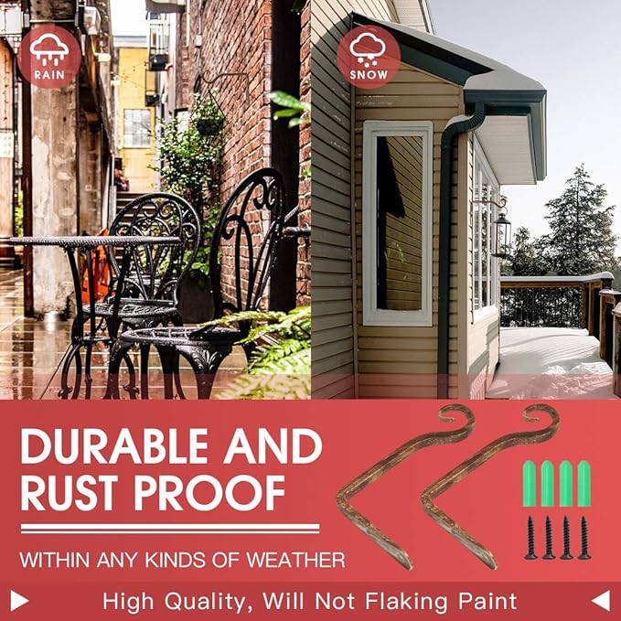 Jardim 2 Pack 6 Inch Premium Decorative Metal Iron Wall Hook, Indoor Outdoor Plant Hanger, Rustic Hanging Gardening Bracket Hook, for Planters, Bird Feeders, Lanterns, Wind Chimes (Coffee)