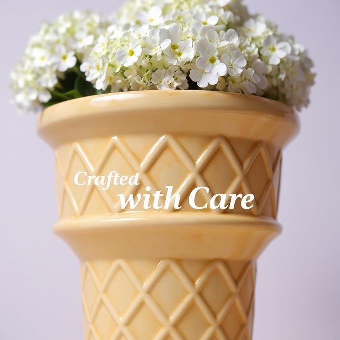 Fun & Unique Ice Cream Cone Flower Planter Charming 7" Tall Ceramic Vase for Indoor & Outdoor Home Decor – Quirky Retro Garden Art for Plant Lovers