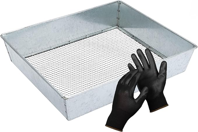 Soil Sifter, 12 x 10 Inch Standard Size with 1/4 Inch Mesh, Includes Work Gloves