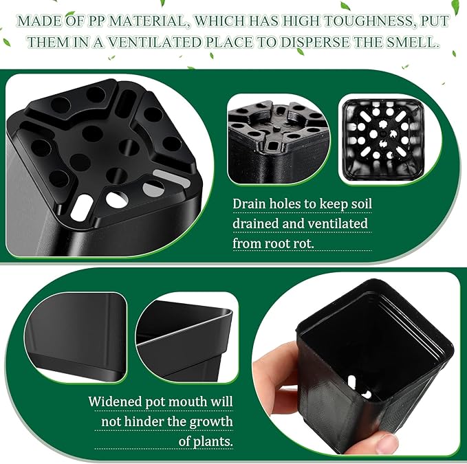 500 Pack 2 Inch Plastic Seedling Pots Small Square Nursery Planters Flower Planting Pots Plastic Plant Planters for Outdoor Indoor Flower, Succulent, Starting Seedlings, Black