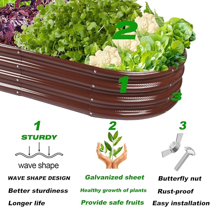 Raised Garden Bed Galvanized Planter Box Outdoor, Rot-Resistant Metal Garden Bed Planter for Vegetables Flower Herb (6.5ft, Brown)