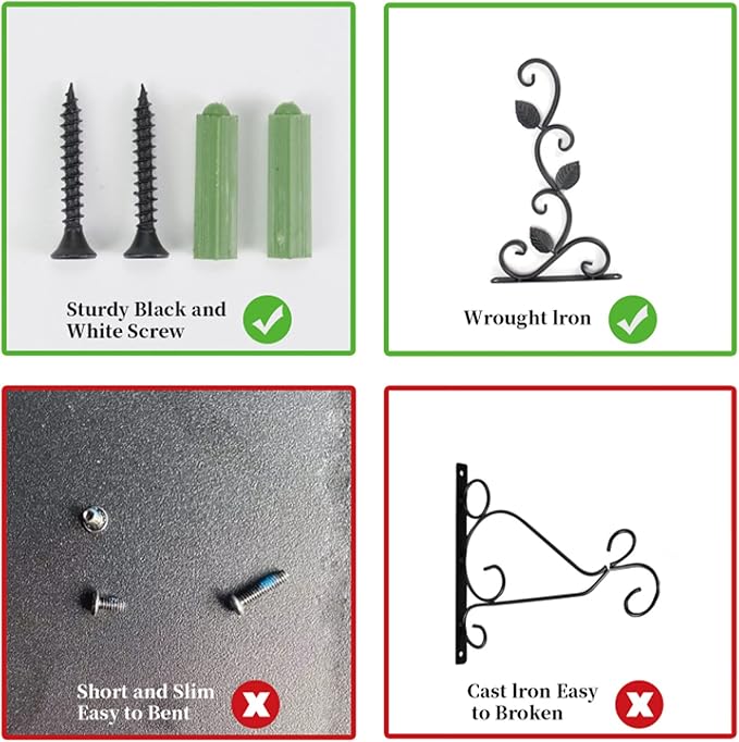 3 Leaves Style Metal Hanging Plant Brackets 12 inches x 7.5 inches, Pack of 2, Wall Mount Plant Hangers, Planter Hooks for Flower Baskets, Bird Feeders in Corridor/Patio/Porch/Garden