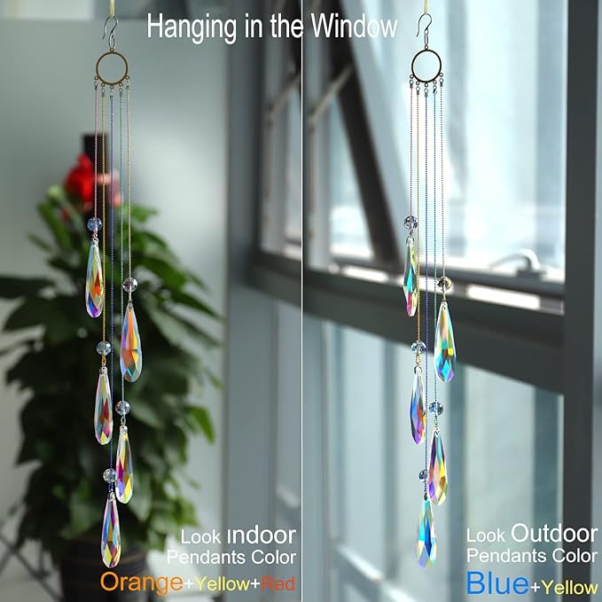 Crystals Teardrop Prisms Suncatcher Hanging Ornament Rainbow Maker for Home,Garden Decoration (Colorful Blue)