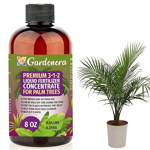 Premium Liquid Palm Tree Plant Fertilizer - 3-1-2 Concentrate for Indoor Plants and Flowers by Gardenera | Organic Plant Food for Palm Trees - 8oz