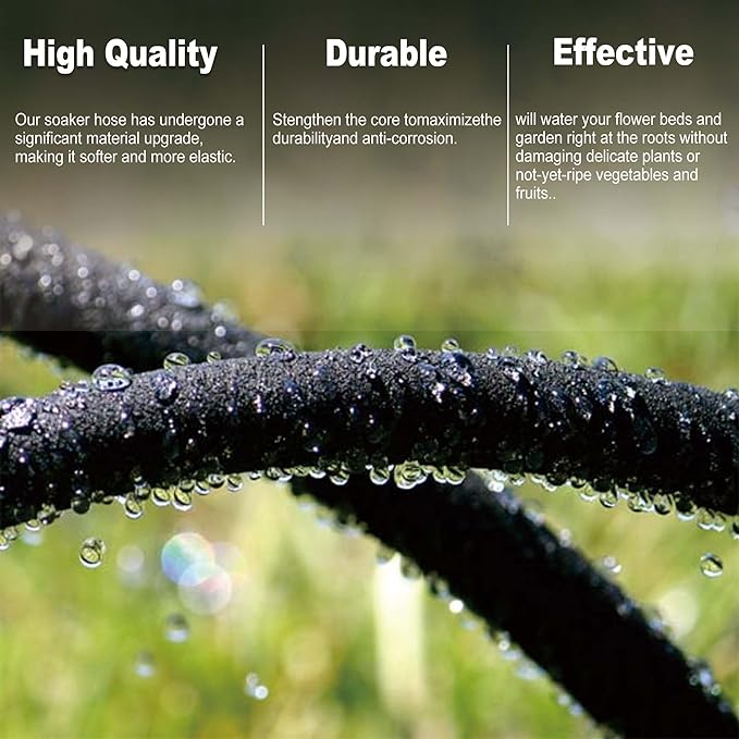 Durable Soaker Hose for Garden: 1/2" Diametere with Drip Irrigation Fittings Kit - Save 70% Water For Lawn/Flower beds/Vegetable (25FT)
