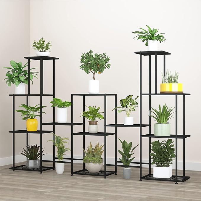 Tall Multi Tier Plant Stand, 13 Tiers Multifunctional Plant Stands for Indoor Plants, Decorative Black Steel Plant Shelf for ontdoor Patio Garden Balcony and Yard