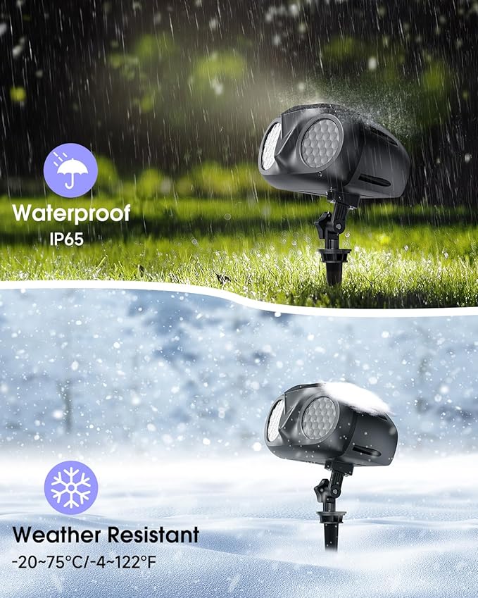 Double Head Christmas Snowflake Outdoor Projection Light,Waterproof Christmas Lights, 180°Rotation Christmas Lights Outdoor, Suitable for Indoor Holiday Christmas Garden Patio Decorations (L)