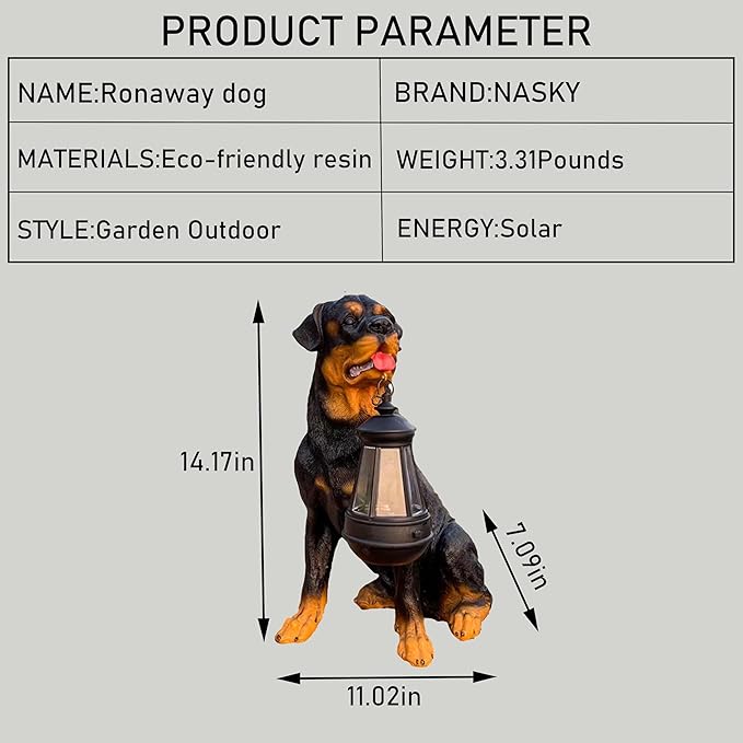 NASKY The Resin Handicraft Solar - Powered Hanging Lamp in The Shape of A Simulated Puppy of The Courtyard is Suitable for Places Such As Courtyards, Gardens and Balconies (Ronaway Dog)