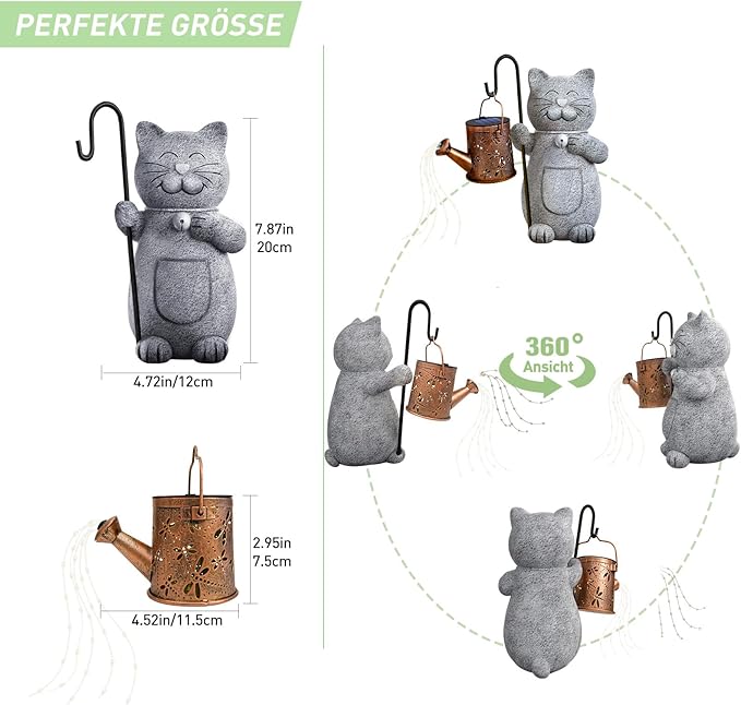 Mothers Day Mom Gifts for Mom, Solar Garden Outdoor Statues Cat with Kettle Light, Birthday Mom Gifts for Her Women Grandma, Cat Lovers Gifts for Women, Gardening Gifts House Warming Gifts New Home
