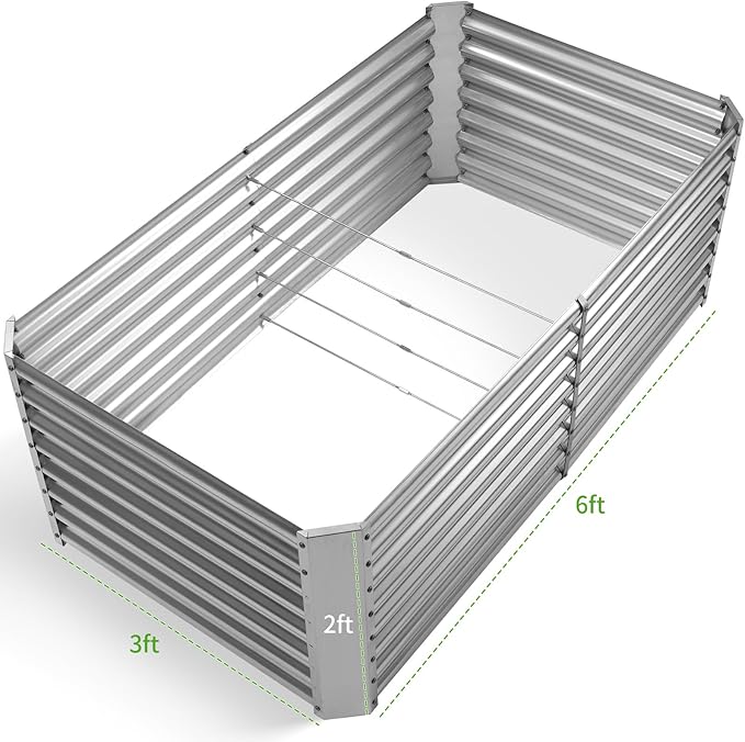 Land Guard 6×3×2 ft Galvanized Metal Raised Garden Bed, 2FT Deep Root Elevated Planter Box Steel Large Vegetable Flower Bed Kit(Silver)
